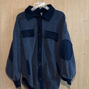 Free People Charcoal and Navy Button-Up Hoodie